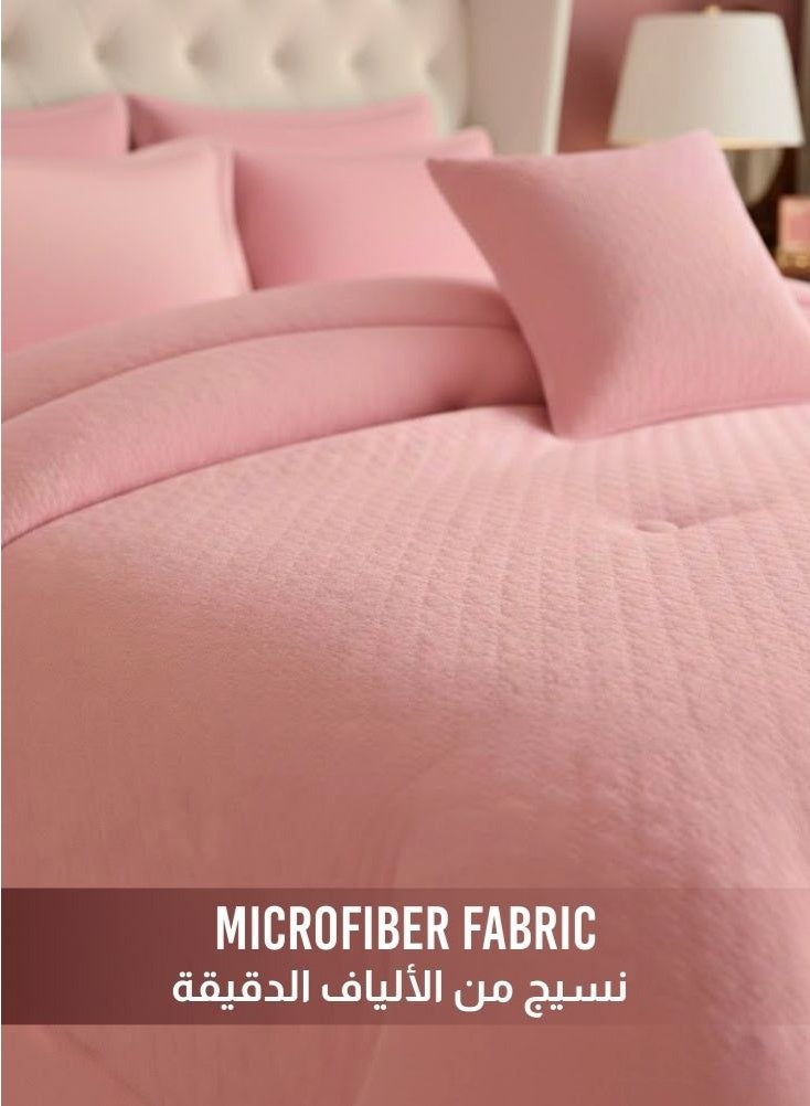 بريميم طقم لحاف فندقي من الألياف الدقيقة، يناسب سريرًا بمقاس ۲۰۰ سم × ۲۰۰ سم، ۷ قطع مقاس كينج مع حشوة دافئة مثالية لفصل الشتاء، تصميم ناعم فاخر - وردي ناعم - Image 2